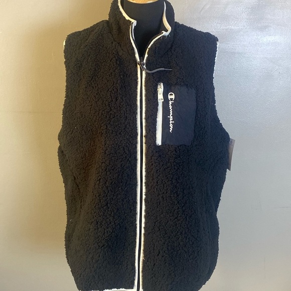 Champion Reversible Black Sherpa Fleece & Nylon Vest Sz XL NWT - Picture 1 of 7
